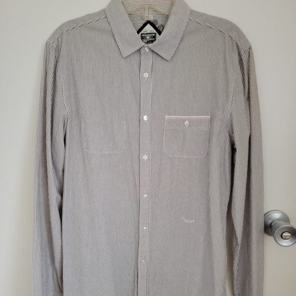 Mens Diesel Dress Shirt Size Large White with black pin stripe grey - Picture 1 of 5